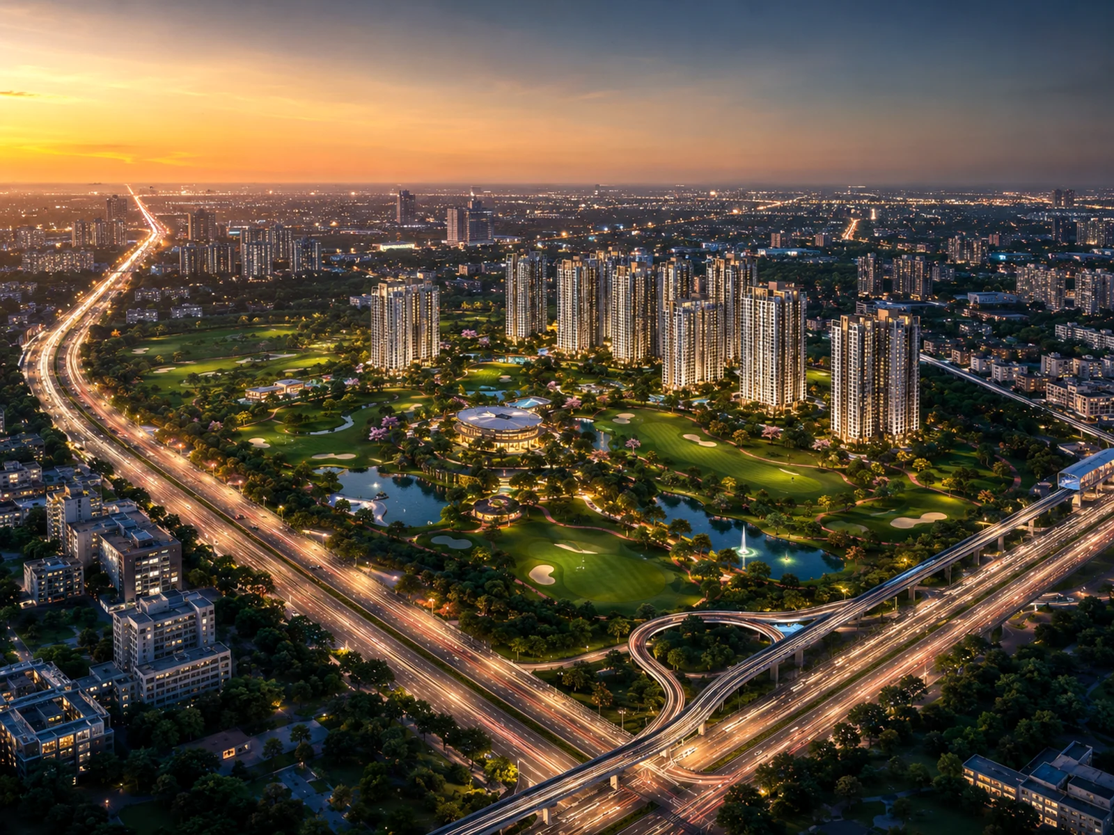 Godrej Golf Links residential towers with landscaped green surroundings in Greater Noida